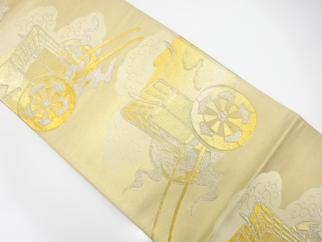 JAPANESE KIMONO / ANTIQUE FUKURO OBI / SILK / WOVEN CLOUDS & CARRIAGE